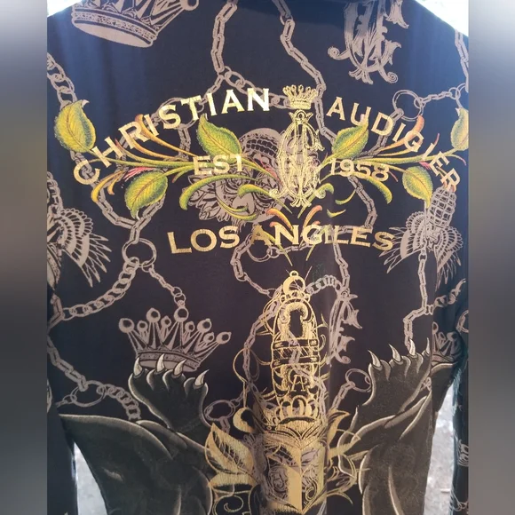 Small Christian Audigier Hoodie zip up Sweatshirt top Ladies Panther Black Gold - Picture 8 of 16